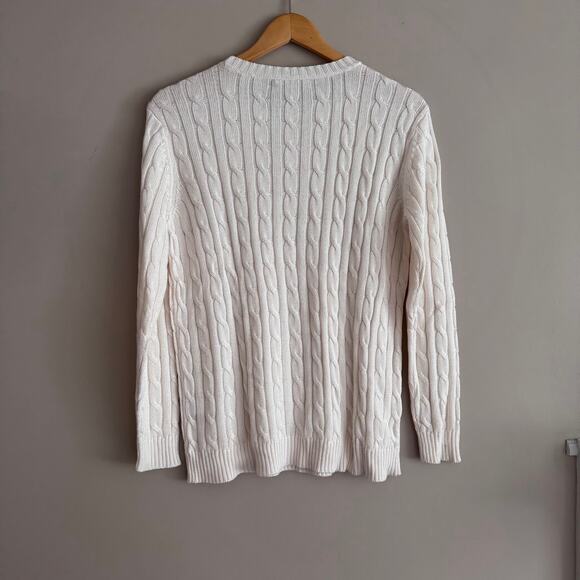Lauren Ralph Lauren Crest Cable Knit Sweater Rhinestone Crest Logo Size Small - Picture 7 of 8